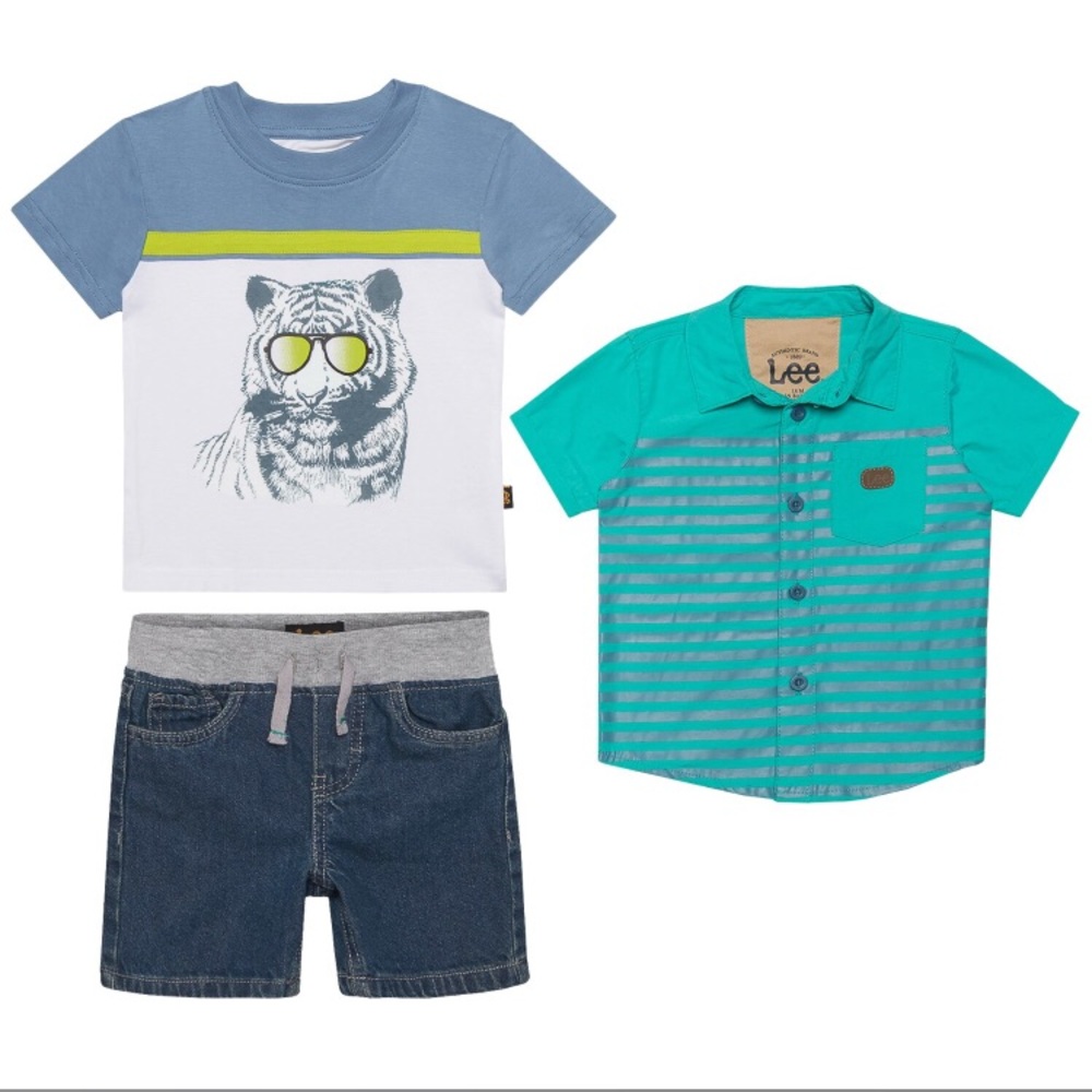 Lee Button-Up Shirt, Graphic T-Shirt & Shorts Set